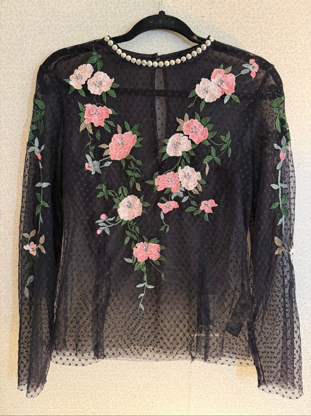 Topshop embroidered mesh top - Picture 1 of 8
